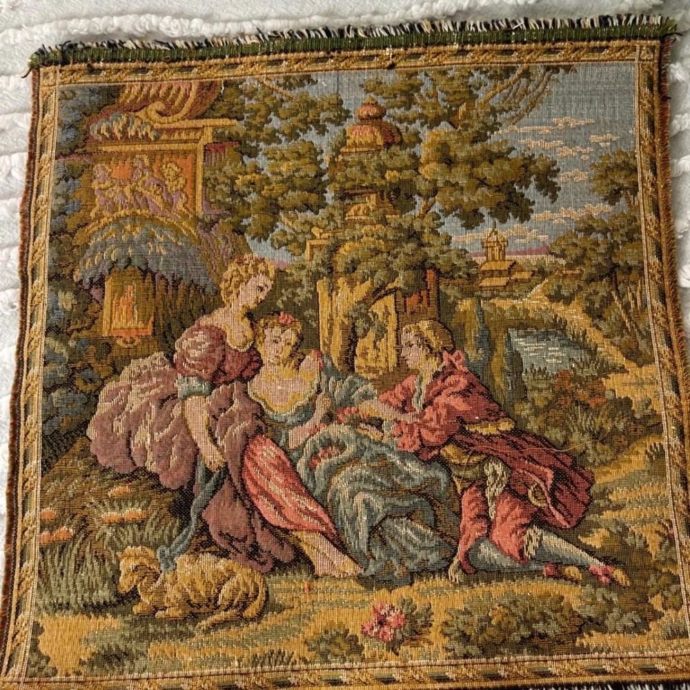 Vtg Baroque Rococo Pastoral Tapestry Swatch 10 x 10